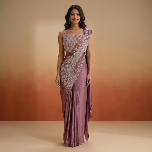 Lavender_Lycra_Embellished_Draped_Saree_Gown_For_Women