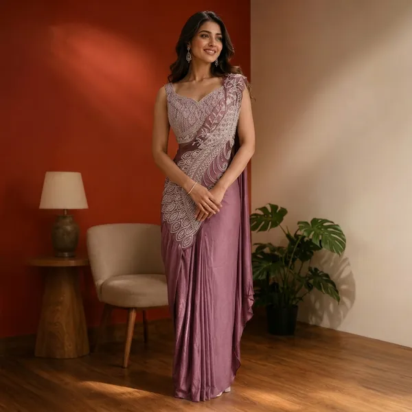 Lavender_Lycra_Embellished_Draped_Saree_Gown_For_Women