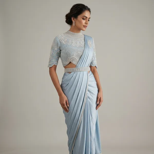 Powder_Blue_Lycra_Embroidered_Saree_Gown_For_Women