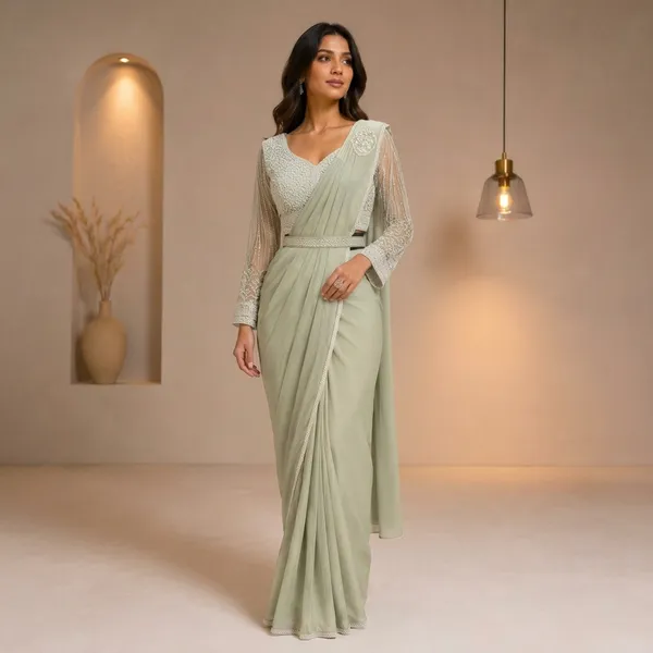 Mint_Green_Lycra_Embellished_Draped_Saree_Gown_For_Women