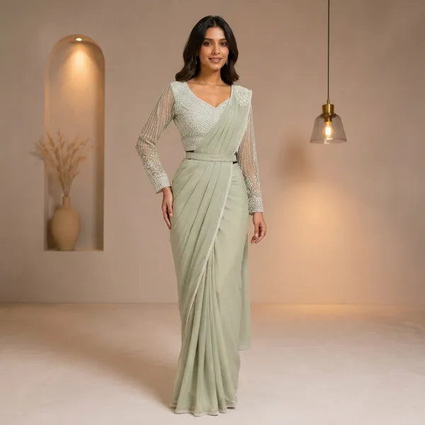 Mint_Green_Lycra_Embellished_Draped_Saree_Gown_For_Women