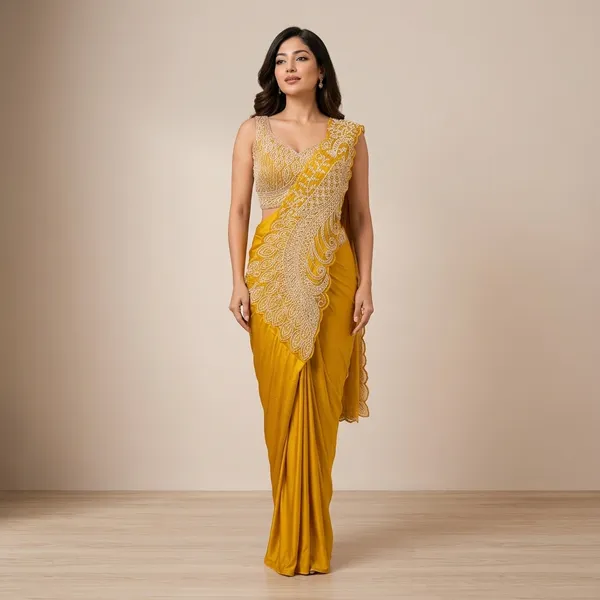 Yellow_Lycra_Embellished_Draped_Saree_Gown_For_Women