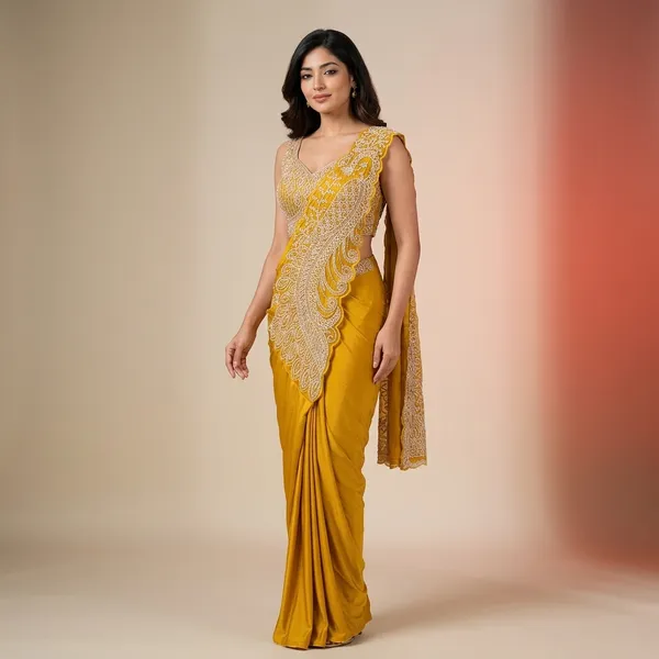 Yellow_Lycra_Embellished_Draped_Saree_Gown_For_Women