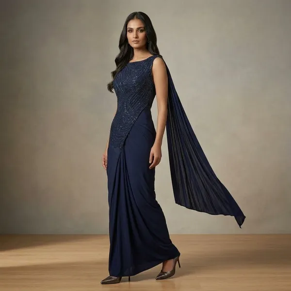 Navy_Blue_Lycra_Sequin_Embellished_Draped_Saree_Gown_For_Women