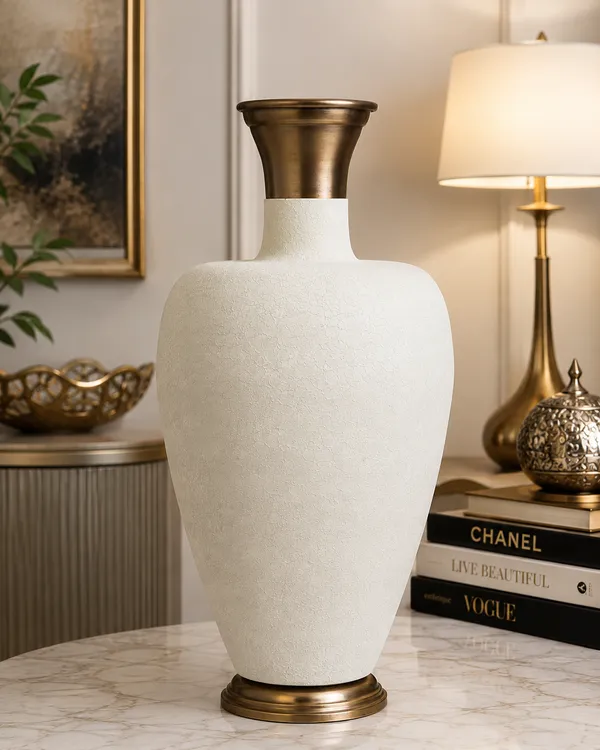 White_Textured_Premium_Metal_Vase_For_Floral_Decoration