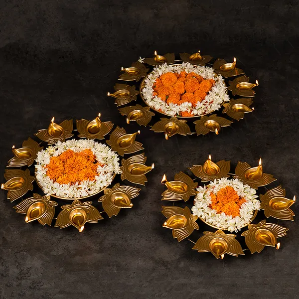 DeepaGlow_Set_of_3_Iron_Urlis_|_Golden_Lotus_Diya_Holder_Urli_Bowls_for_Diwali,_Pooja_&_Home_Decor