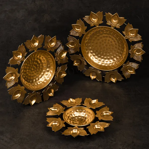 DeepaGlow_Set_of_3_Iron_Urlis_|_Golden_Lotus_Diya_Holder_Urli_Bowls_for_Diwali,_Pooja_&_Home_Decor