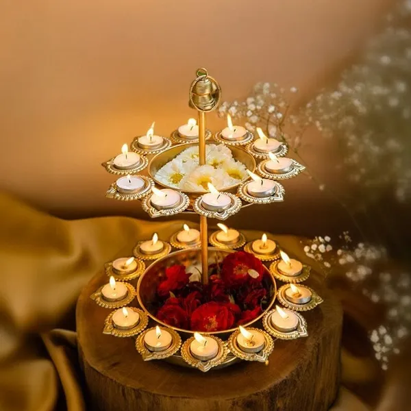 DeepaGlow_Two-Tier_Diya_Urli_Stand_|_Golden_Decorative_Metal_Diya_Holder_with_Flower_Bowls_for_Diwali,_Pooja_&_Home_Decor