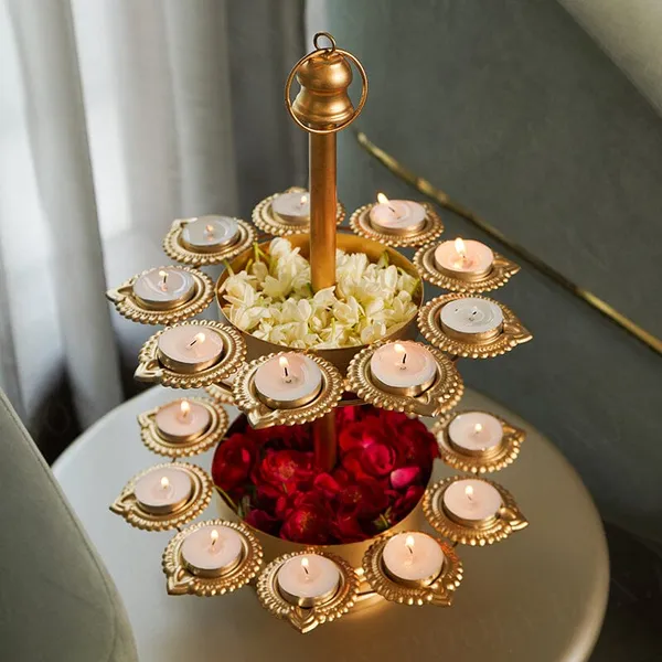 DeepaGlow_Two-Tier_Diya_Urli_Stand_|_Golden_Decorative_Metal_Diya_Holder_with_Flower_Bowls_for_Diwali,_Pooja_&_Home_Decor