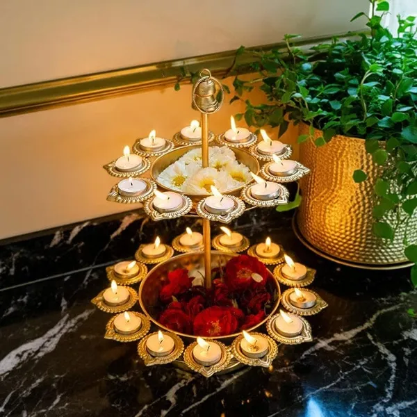 DeepaGlow_Two-Tier_Diya_Urli_Stand_|_Golden_Decorative_Metal_Diya_Holder_with_Flower_Bowls_for_Diwali,_Pooja_&_Home_Decor