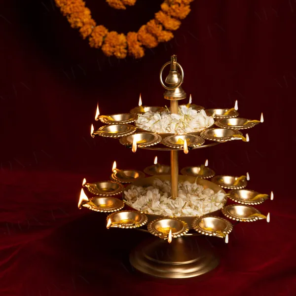 DeepaGlow_Two-Tier_Diya_Urli_Stand_|_Golden_Decorative_Metal_Diya_Holder_with_Flower_Bowls_for_Diwali,_Pooja_&_Home_Decor