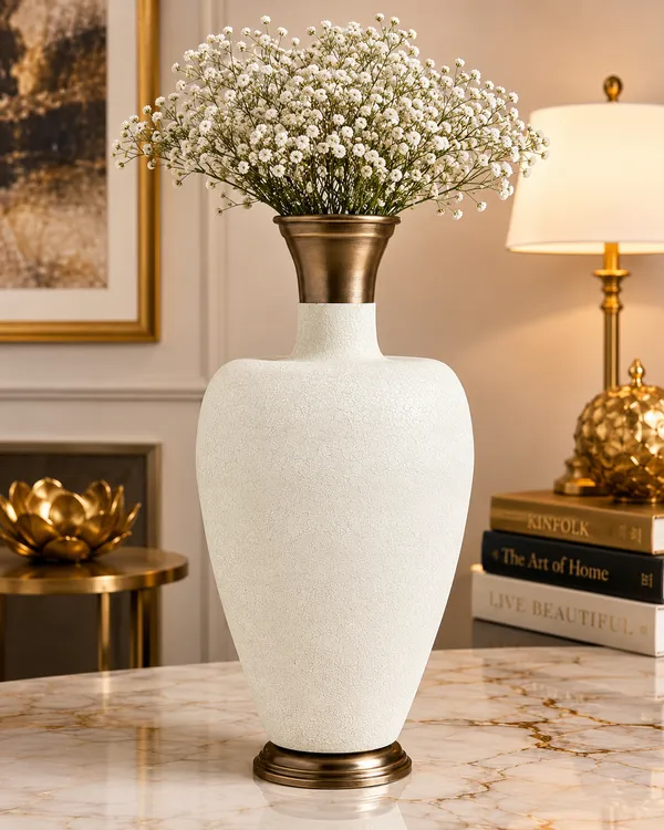 White_Textured_Premium_Metal_Vase_For_Floral_Decoration