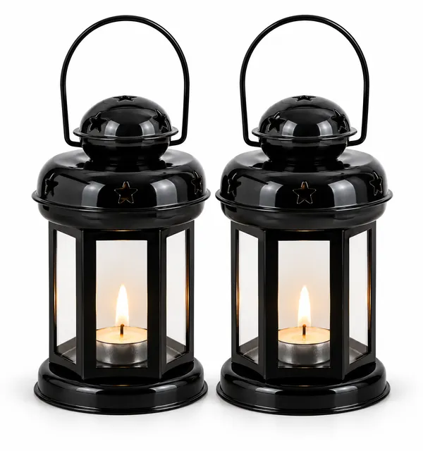 StarGlow_Set_of_2_Black_Iron_Lanterns_with_Star_Cutouts_|_Glossy_Metal_Candle_Holders_for_Home,_Diwali_&_Festive_Decor