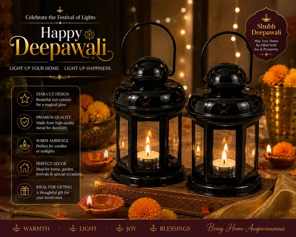 StarGlow_Set_of_2_Black_Iron_Lanterns_with_Star_Cutouts_|_Glossy_Metal_Candle_Holders_for_Home,_Diwali_&_Festive_Decor