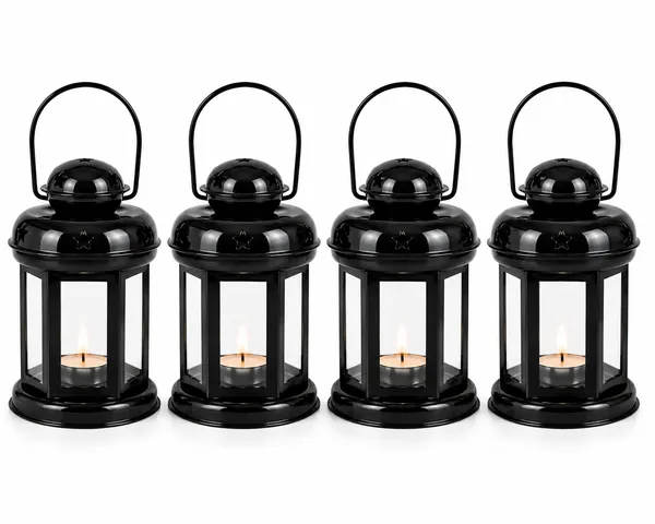 StarGlow_Set_of_4_Black_Iron_Lanterns_with_Star_Cutouts_|_Glossy_Metal_Tealight_Candle_Holders_for_Diwali_&_Home_Decor