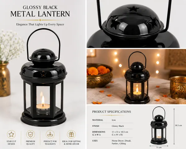 StarGlow_Set_of_4_Black_Iron_Lanterns_with_Star_Cutouts_|_Glossy_Metal_Tealight_Candle_Holders_for_Diwali_&_Home_Decor