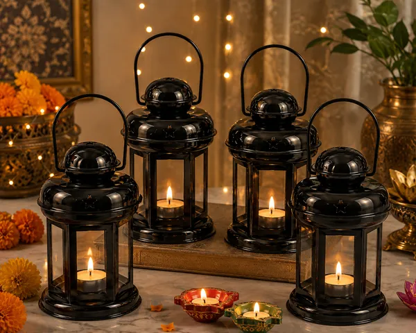 StarGlow_Set_of_4_Black_Iron_Lanterns_with_Star_Cutouts_|_Glossy_Metal_Tealight_Candle_Holders_for_Diwali_&_Home_Decor