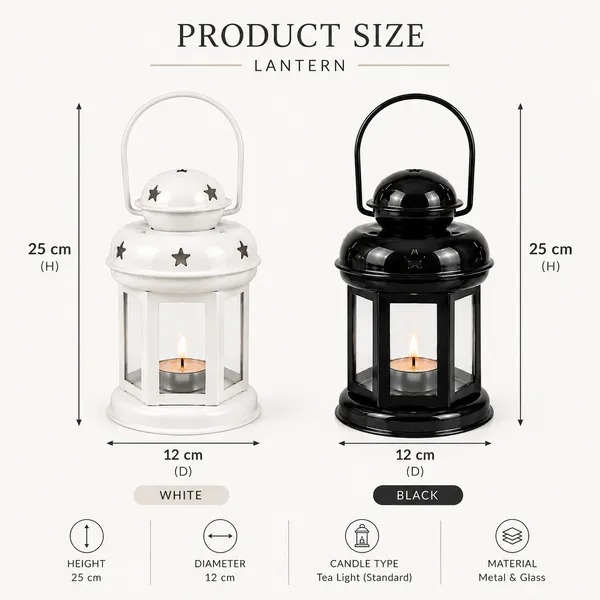 StarGlow_Set_of_4_Metal_Lanterns_–_2_White_&_2_Black_|_25_cm_Star_Cutout_Tealight_Candle_Holders_with_Glass_Panels
