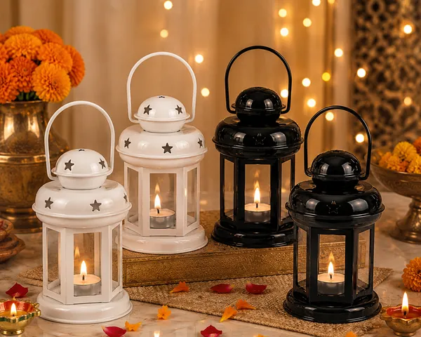 StarGlow_Set_of_4_Metal_Lanterns_–_2_White_&_2_Black_|_25_cm_Star_Cutout_Tealight_Candle_Holders_with_Glass_Panels