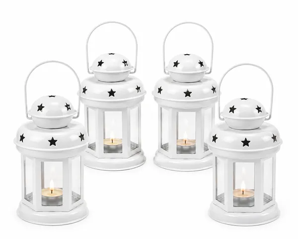 StarGlow_Set_of_4_White_Iron_Lanterns_with_Star_Cutouts_|_Glossy_Metal_Tealight_Candle_Holders_for_Diwali_&_Home_Decor