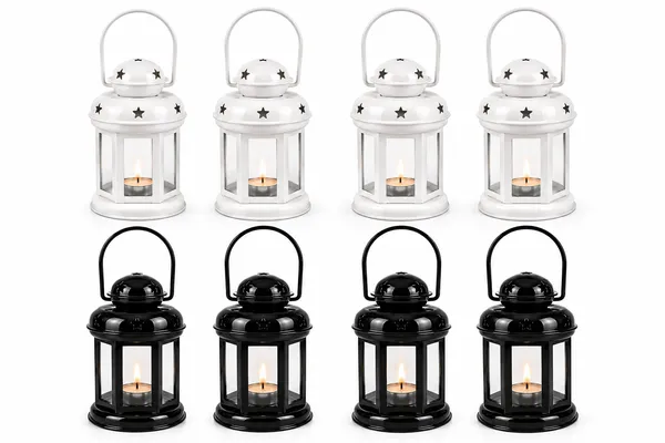 StarGlow_Set_of_8_Metal_Lanterns_–_4_White_&_4_Black_|_25_cm_Star_Cutout_Tealight_Candle_Holders_with_Glass_Panels
