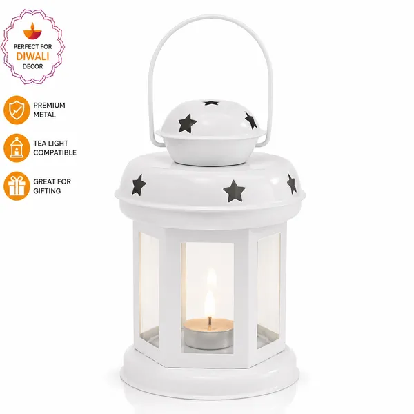 StarGlow_White_Iron_Lantern_with_Star_Cutouts_|_Glossy_White_Metal_Candle_Holder_for_Home,_Garden_&_Festive_Decor