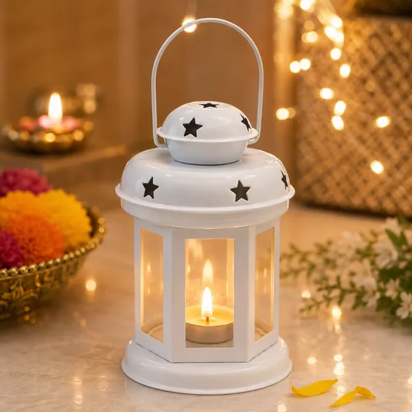StarGlow_White_Iron_Lantern_with_Star_Cutouts_|_Glossy_White_Metal_Candle_Holder_for_Home,_Garden_&_Festive_Decor
