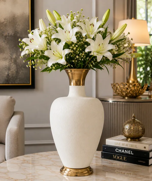White_Textured_Premium_Metal_Vase_For_Floral_Decoration