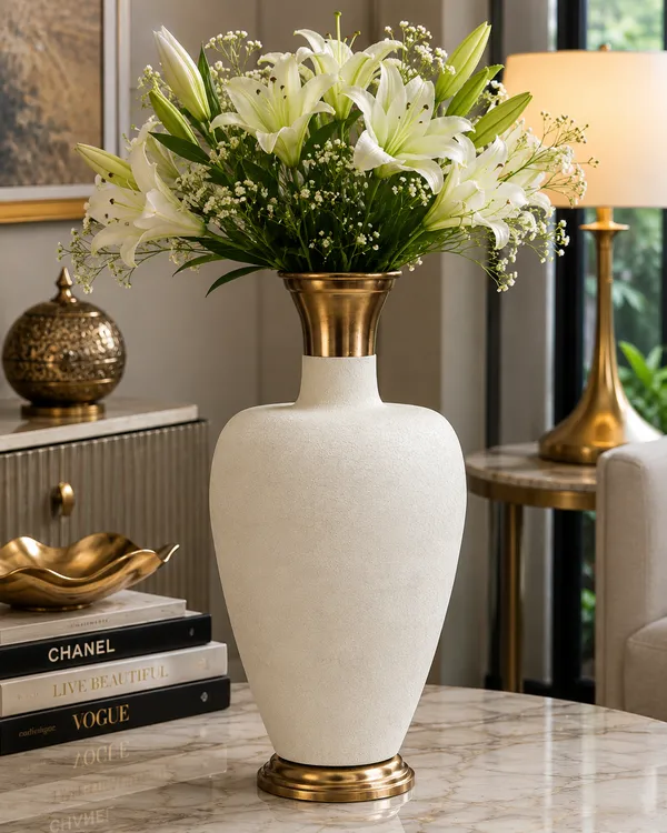 White_Textured_Premium_Metal_Vase_For_Floral_Decoration