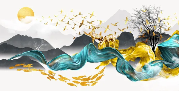 Turquoise_And_Gold_Abstract_Mountain_Landscape_Wall_Art