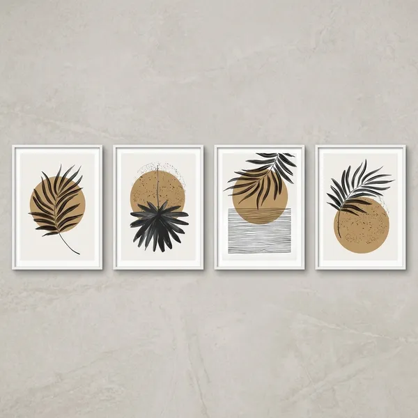 Abstract_Botanical_Leaf_And_Circle_Wall_Art_Print_Set_Of_4