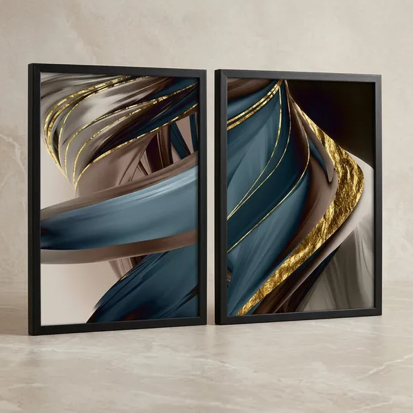 Abstract_Blue_And_Gold_Flowing_Waves_Framed_Wall_Art_Set_Of_2