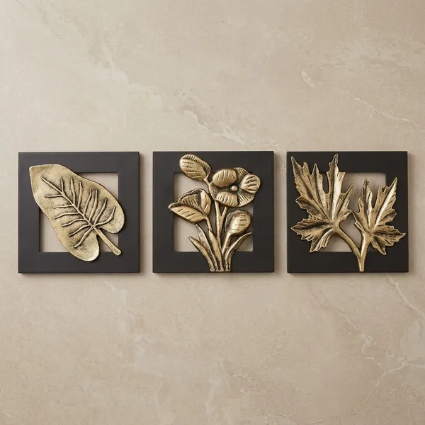 Set_Of_3_Golden_Leaf_Motif_Wall_Art_Frames