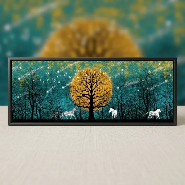 Artistic_Tree_And_Horses_Panoramic_Wall_Art_Print