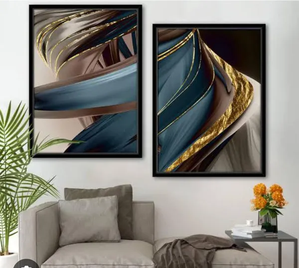 Abstract_Blue_And_Gold_Flowing_Waves_Framed_Wall_Art_Set_Of_2