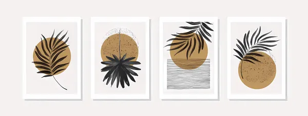 Abstract_Botanical_Leaf_And_Circle_Wall_Art_Print_Set_Of_4