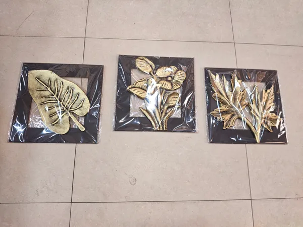 Set_Of_3_Golden_Leaf_Motif_Wall_Art_Frames