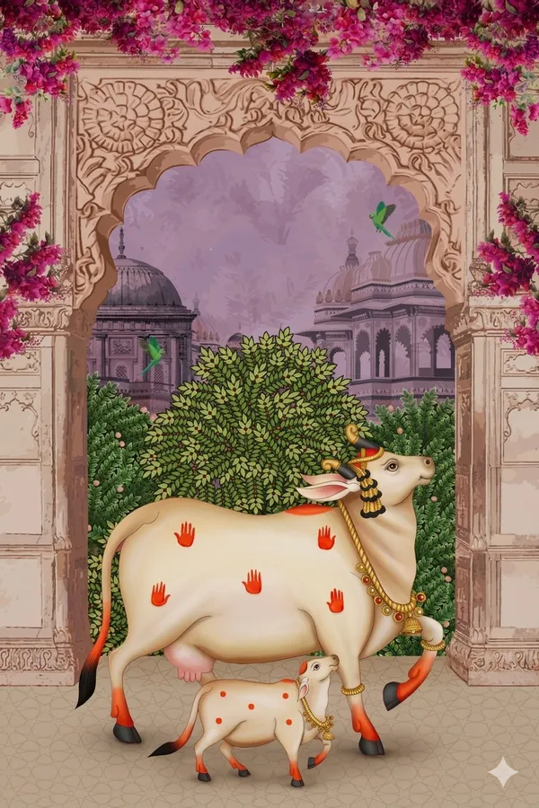 Decorative_Cow_And_Calf_Figurine_Set_With_Floral_Arch_Design