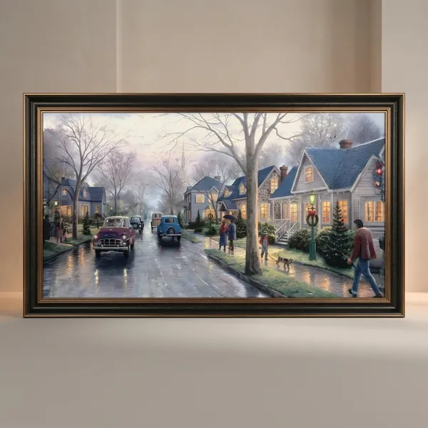 Framed_Winter_Village_Scene_Print_Wall_Art_With_Golden_Accents