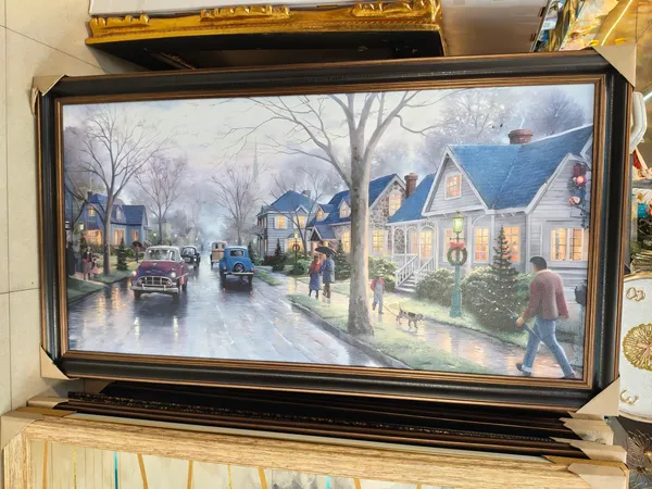 Framed_Winter_Village_Scene_Print_Wall_Art_With_Golden_Accents