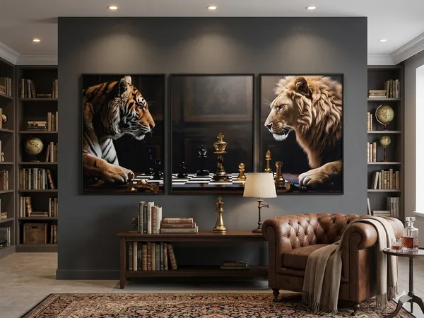 Tiger_And_Lion_Chess_Match_Canvas_Wall_Art_Set_Of_3