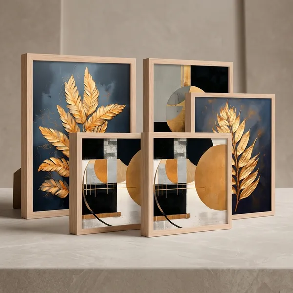 Set_Of_4_Framed_Wall_Art_With_Golden_Leaf_And_Abstract_Prints