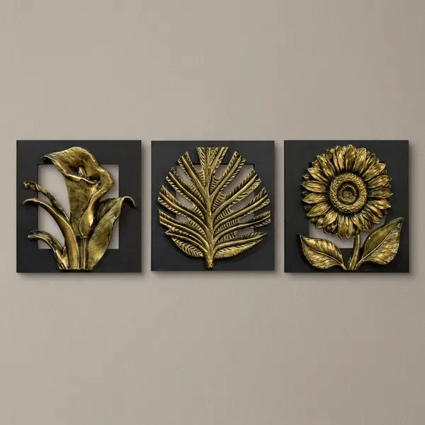 Golden_Resin_Leaf_And_Flower_Wall_Decor_Set_Of_3