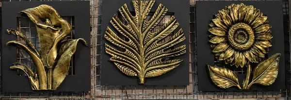 Golden_Resin_Leaf_And_Flower_Wall_Decor_Set_Of_3