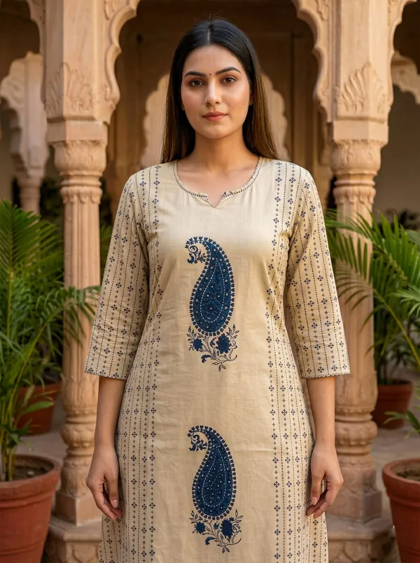 Blue_And_Beige_Cotton_Premium_And_Elegant_Kurta_Set_With_Dupatta_For_Women