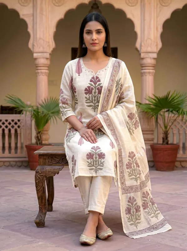 Off_White_Cotton_Premium_And_Elegant_Kurta_Set_For_Women