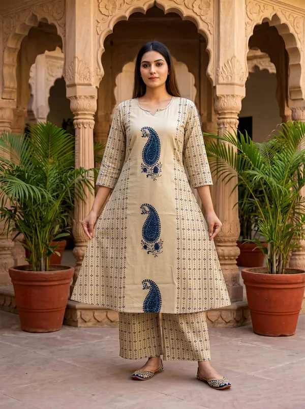 Blue_And_Beige_Cotton_Premium_And_Elegant_Kurta_Set_With_Dupatta_For_Women