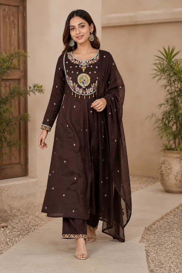 Brown_Cotton_Premium_And_Elegant_Anarkali_Suit_Set_For_Women