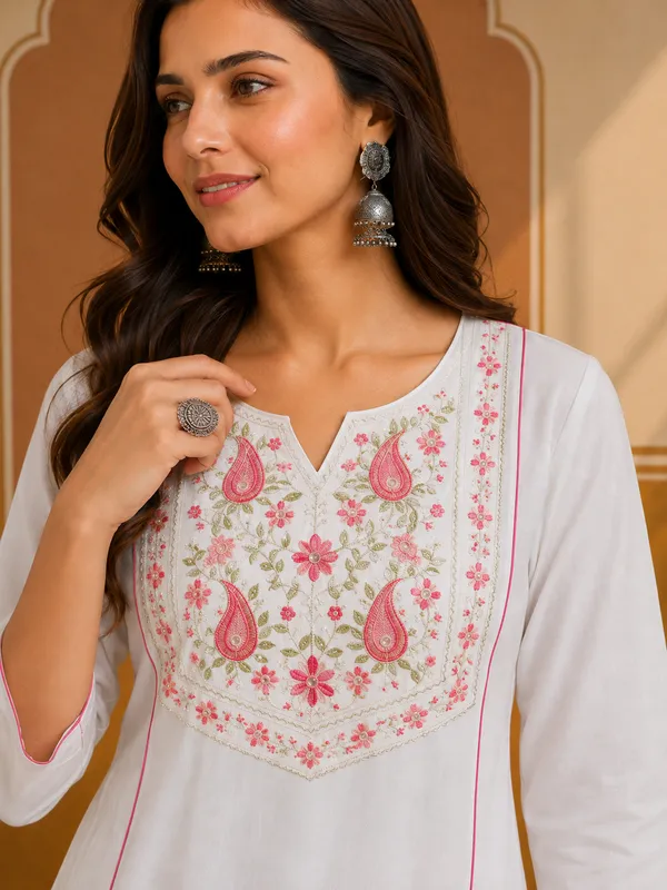 White_Embroidered_A-Line_Kurta_Set_for_Women