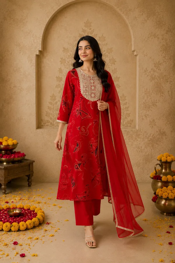 Red_Printed_Straight_Kurta_Set_With_Dupatta_For_Women